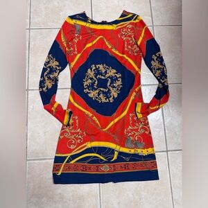 JB by Julie Brown Vibrant Red and Blue Long Sleeve Dress
